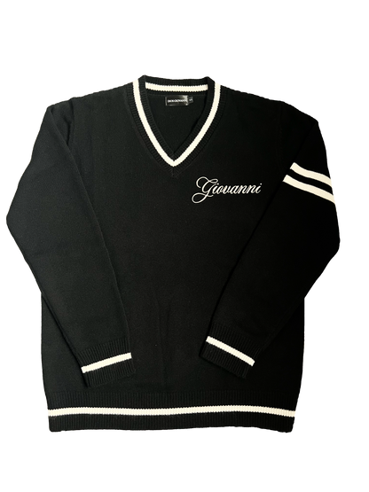 CASHMERE WOOL V-NECK SWEATER - BLACK & CREAM